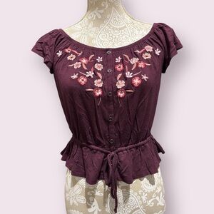 Aeropostale Floral Embroidered Purple Women's Crop Top Size XS- Like New